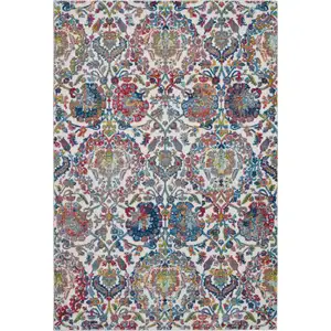 Photo of Ivory Blue and Red Floral Distressed Non Skid Area Rug