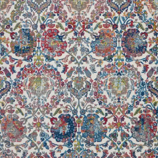 Ivory Blue and Red Floral Distressed Non Skid Area Rug Photo 9