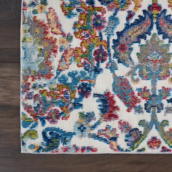 Ivory Blue and Red Floral Distressed Non Skid Area Rug Photo 4