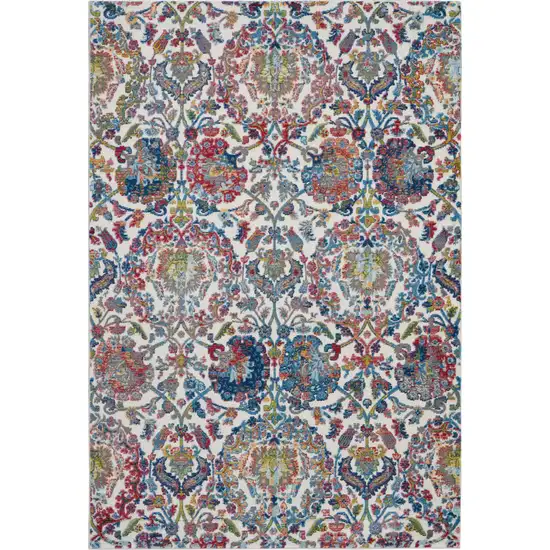 Ivory Blue and Red Floral Distressed Non Skid Area Rug Photo 2