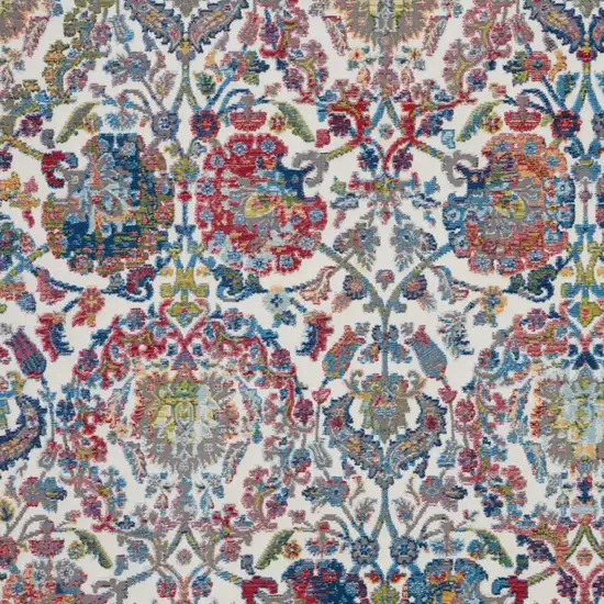 Ivory Blue and Red Floral Distressed Non Skid Area Rug Photo 8