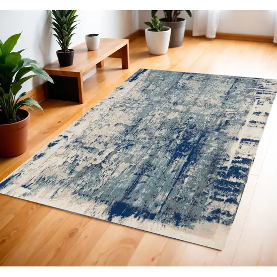 Ivory Blue and Slate Gray Abstract Area Rug Photo 1