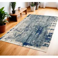 Photo of Ivory Blue and Slate Gray Abstract Area Rug