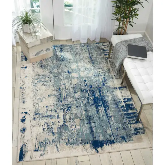 Ivory Blue and Slate Gray Abstract Area Rug Photo 7