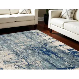 Photo of Ivory Blue and Slate Gray Abstract Non Skid Area Rug