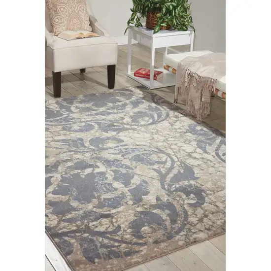 Ivory Blue and Slate Gray Floral Distressed Area Rug Photo 7