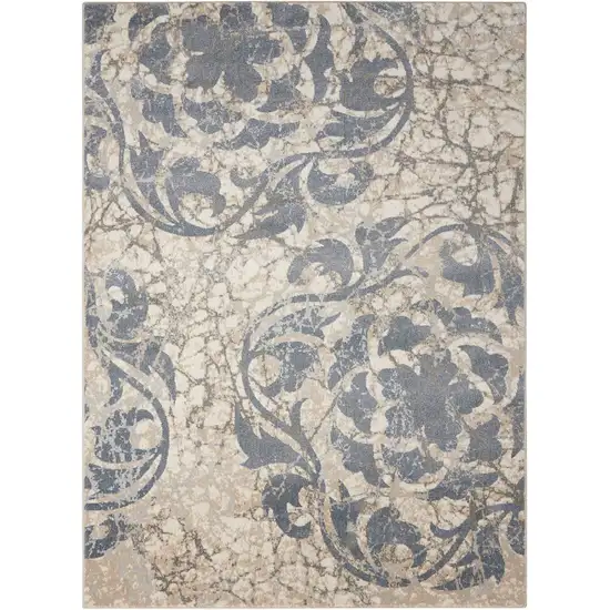 Ivory Blue and Slate Gray Floral Distressed Area Rug Photo 4