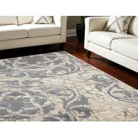 Photo of Ivory Blue and Slate Gray Floral Distressed Non Skid Area Rug