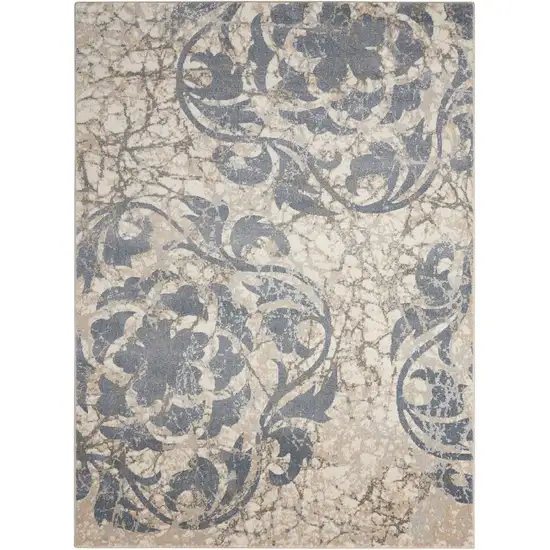 Ivory Blue and Slate Gray Floral Distressed Non Skid Area Rug Photo 2