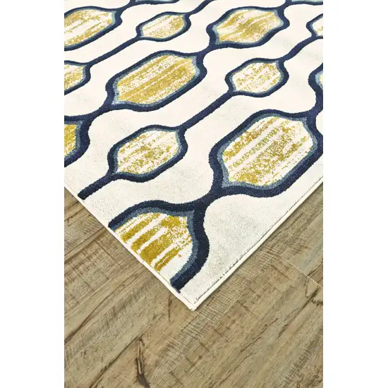 Ivory Blue and Yellow Geometric Power Loom Area Rug Photo 9