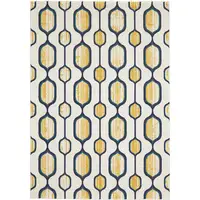 Photo of Ivory Blue and Yellow Geometric Power Loom Area Rug