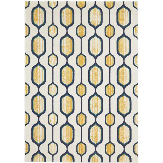 Ivory Blue and Yellow Geometric Power Loom Area Rug Photo 4