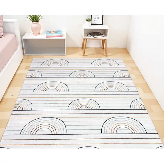 Ivory Blue and Yellow Juvenile Rainbows Youthful Area Rug Photo 3