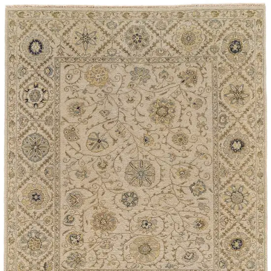 Ivory Blue and Yellow Wool Oriental Hand Knotted Area Rug Photo 4