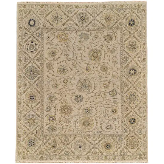 Ivory Blue and Yellow Wool Oriental Hand Knotted Area Rug Photo 2