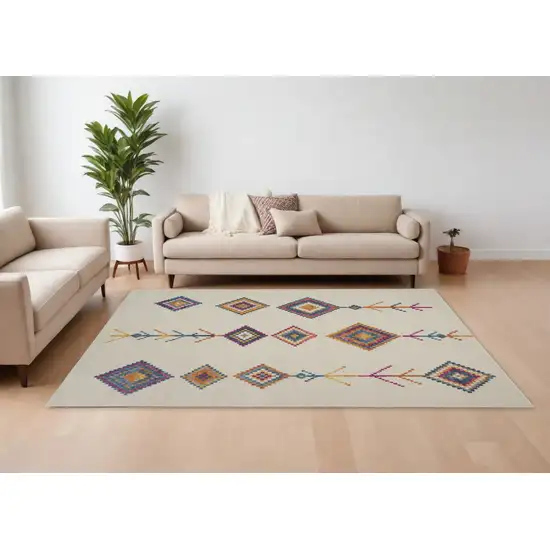 Ivory Geometric Berber Area Rug Photo 1