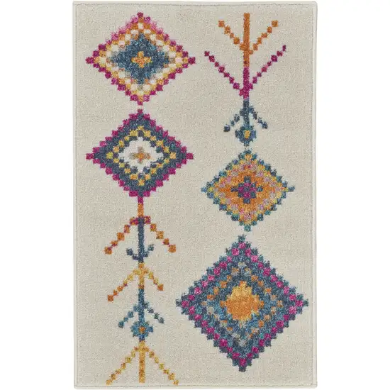 Ivory And Blue Geometric Area Rug Photo 3