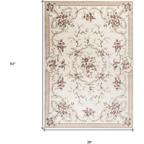 3'X5' Ivory Bordered Floral Indoor Area Rug Photo 3