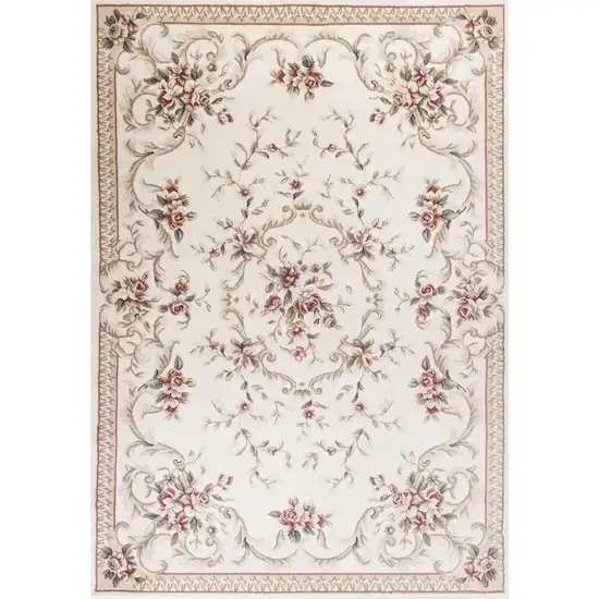 Ivory Bordered Floral Indoor Area Rug Photo 2