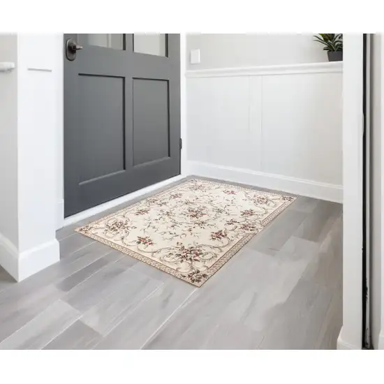3'X5' Ivory Bordered Floral Indoor Area Rug Photo 1
