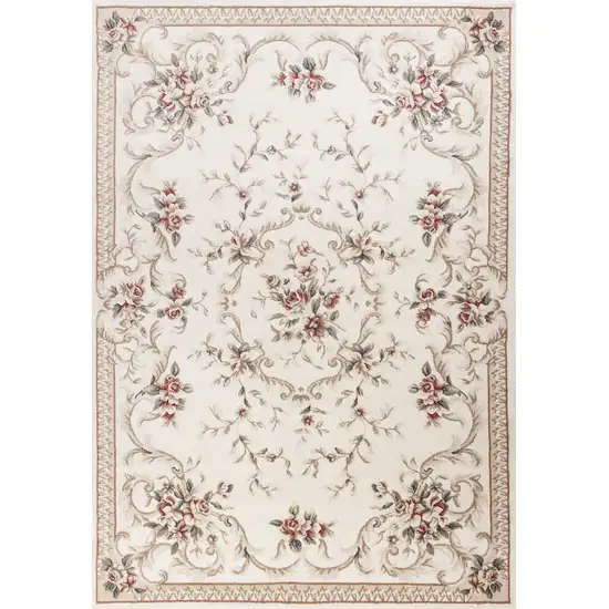 Ivory Bordered Floral Indoor Area Rug Photo 1