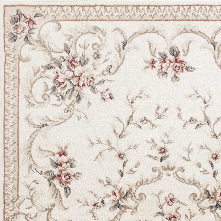 Ivory Bordered Floral Indoor Area Rug Photo 3