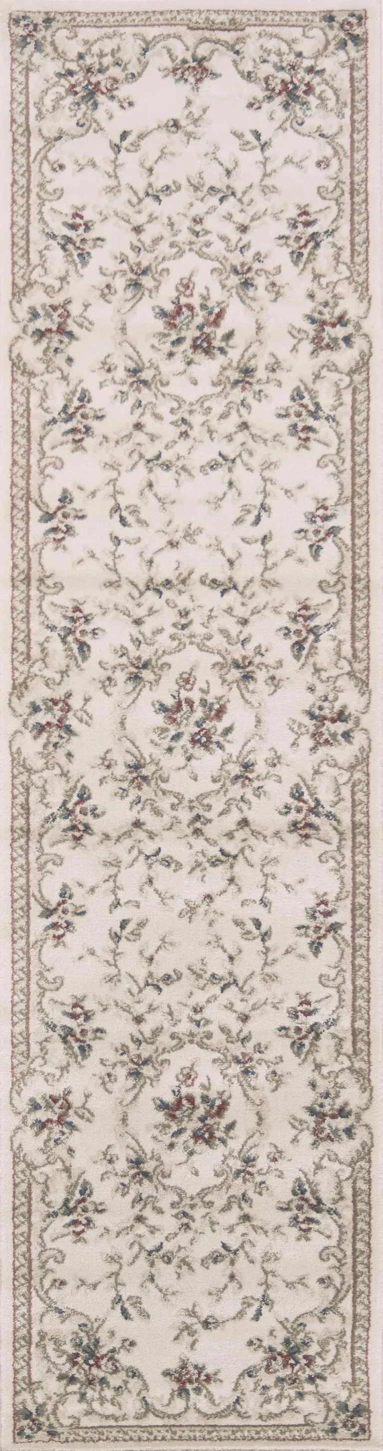 Ivory Bordered Floral Indoor Runner Rug Photo 1