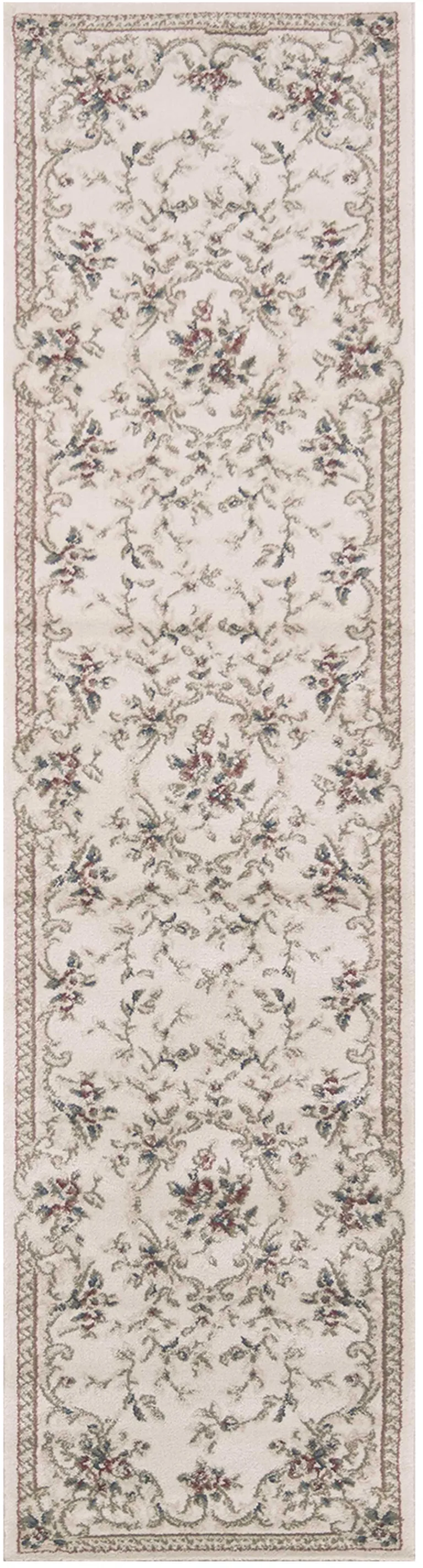 Ivory Bordered Floral Indoor Runner Rug Photo 2