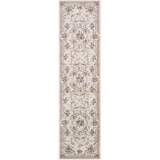 Ivory Bordered Floral Indoor Runner Rug Photo 2