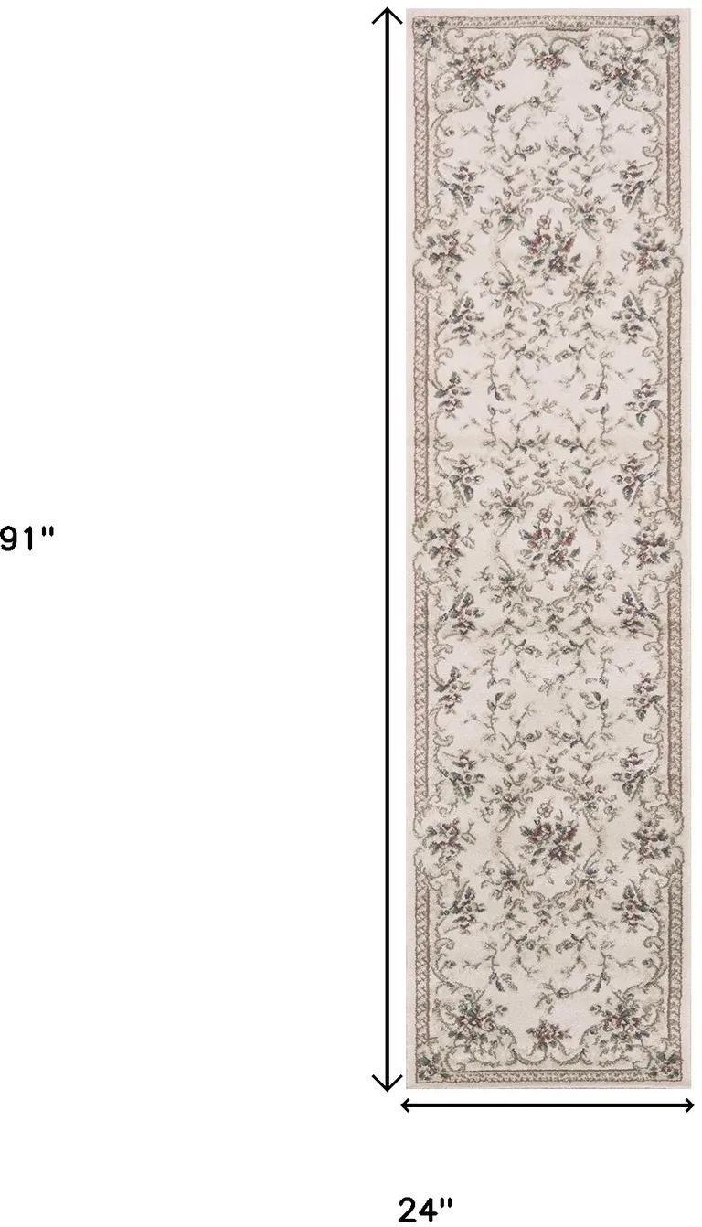 Ivory Bordered Floral Indoor Runner Rug Photo 5