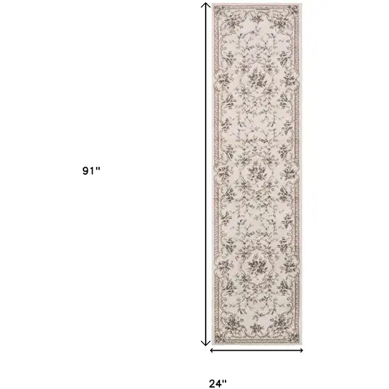 Ivory Bordered Floral Indoor Runner Rug Photo 5