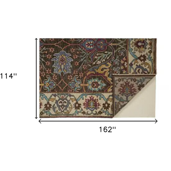 Ivory Brown And Blue Wool Floral Hand Knotted Distressed Stain Resistant Area Rug With Fringe Photo 7