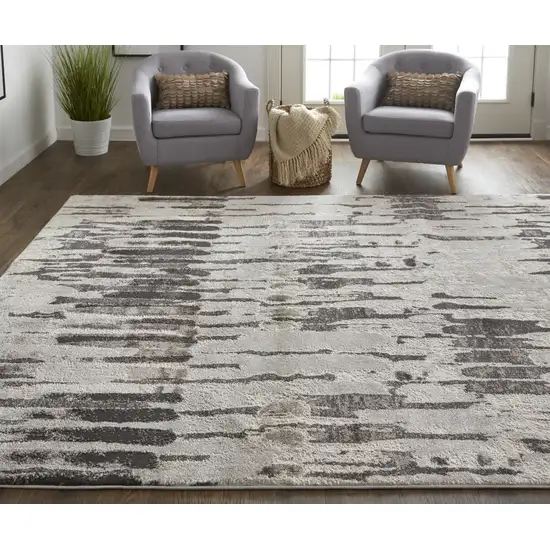 Ivory Brown And Gray Abstract Power Loom Stain Resistant Area Rug Photo 7