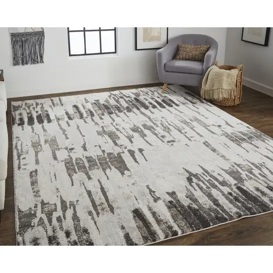 Ivory Brown And Gray Abstract Power Loom Stain Resistant Area Rug Photo 6