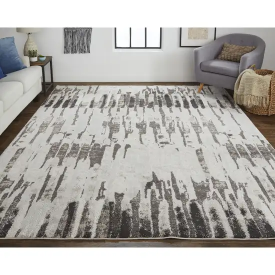 Ivory Brown And Gray Abstract Power Loom Stain Resistant Area Rug Photo 5