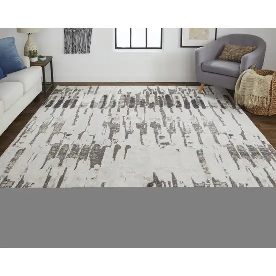 Ivory Brown And Gray Abstract Power Loom Stain Resistant Area Rug Photo 4