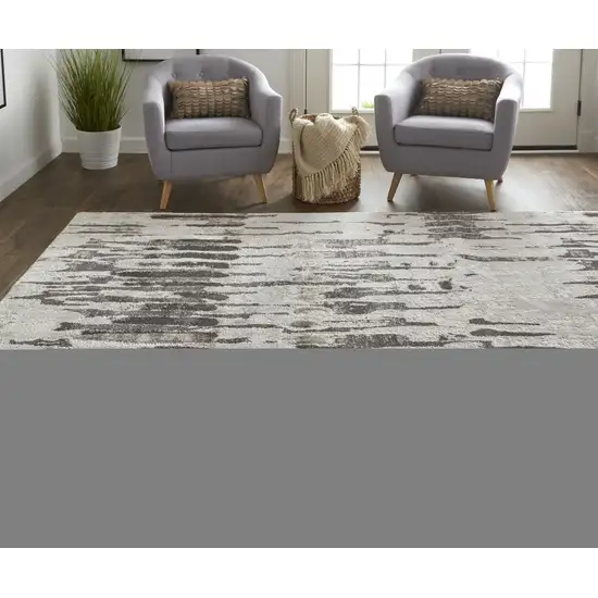 Ivory Brown And Gray Abstract Power Loom Stain Resistant Area Rug Photo 6