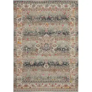 Photo of Ivory Brown And Gray Floral Distressed Area Rug