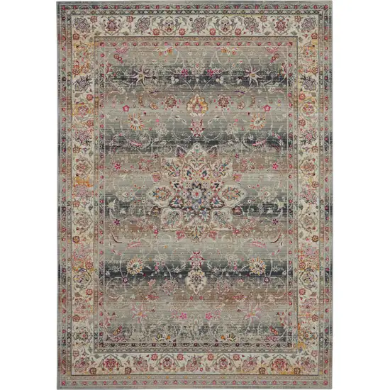 Ivory Brown And Gray Floral Distressed Area Rug Photo 2