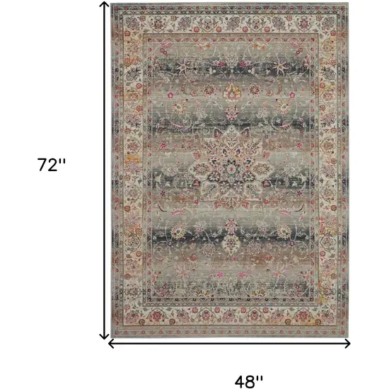 Ivory Brown And Gray Floral Distressed Area Rug Photo 3