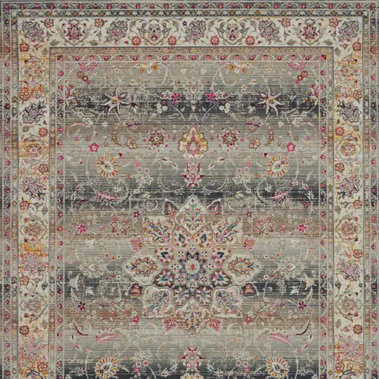 Ivory Brown And Gray Floral Distressed Area Rug Photo 9