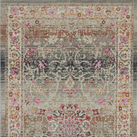 Ivory Brown And Gray Floral Distressed Area Rug Photo 9