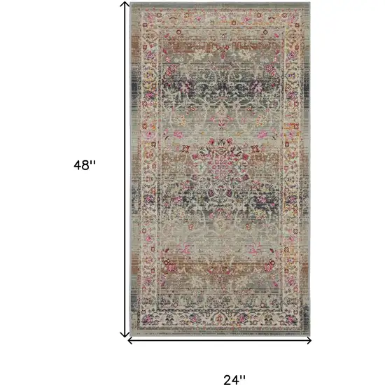 Ivory Brown And Gray Floral Distressed Area Rug Photo 3