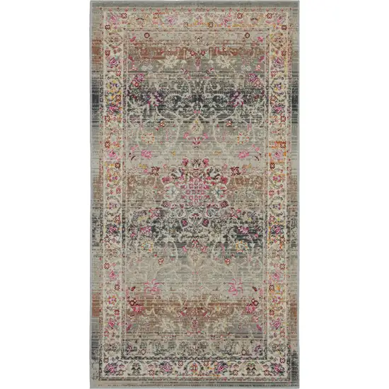 Ivory Brown And Gray Floral Distressed Area Rug Photo 2