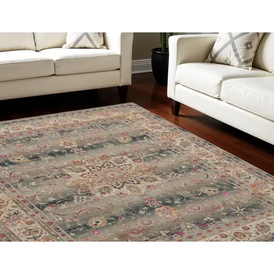 Ivory Brown And Gray Floral Distressed Non Skid Area Rug Photo 1