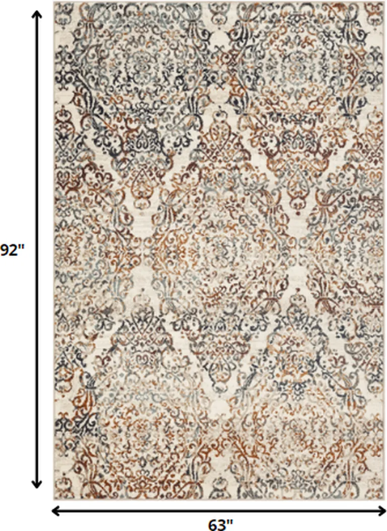 Ivory Brown Decorative Diamond Area Rug Photo 3