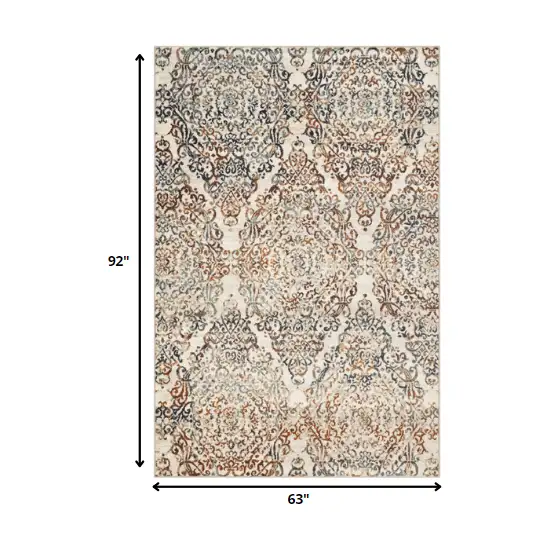 Ivory Brown Decorative Diamond Area Rug Photo 3