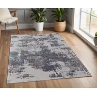 Photo of Ivory Brown and Blue Abstract Hand Tufted Area Rug