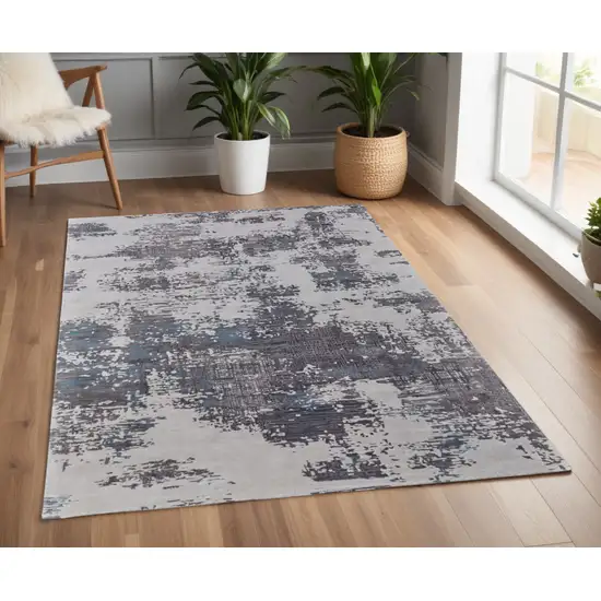 Ivory Brown and Blue Abstract Hand Tufted Area Rug Photo 1