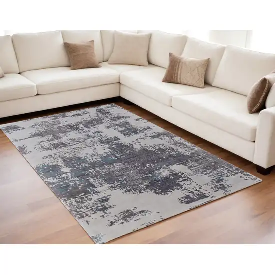 Ivory Brown and Blue Abstract Hand Tufted Area Rug Photo 1